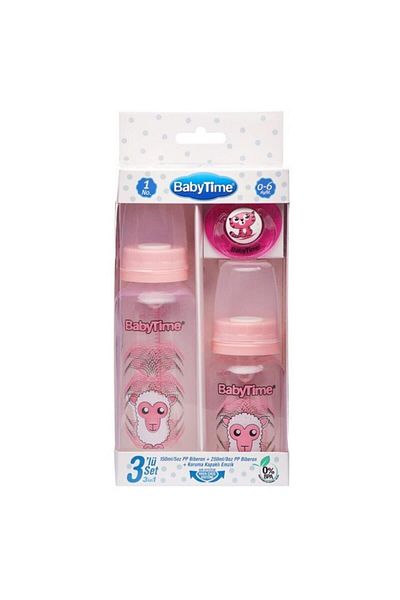Babytime BT209 3-Piece Baby Bottle Pacifier Set PP Pink