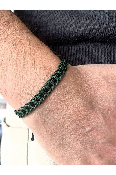 Farah Butik Unisex Khaki Black Macrame Knitted Bracelet Gift Bracelet