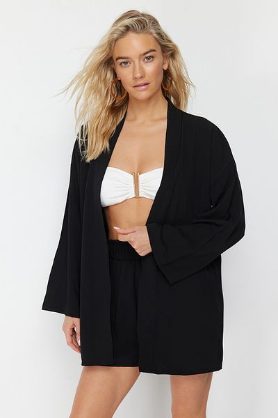 Trendyol Collection Schwarzes gewebtes Kimono-Shorts-Set TBESS23AU00089