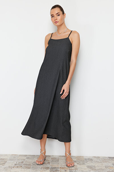 Trendyol Collection Anthracite Midi Knitted Dress - Plain Maxi Shift Strap, Twoss24el00288
