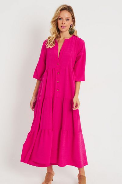 Cool & Sexy Women's Casual Midi Dress Fuchsia Q982