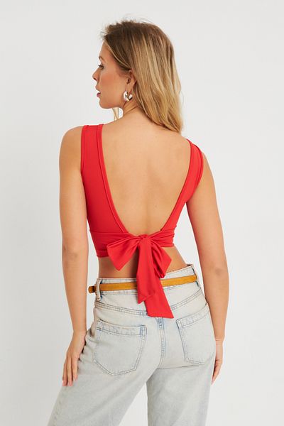 Cool & Sexy Červená halenka Crop - kravata na zádech, EY2733