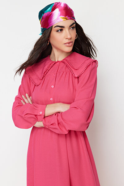 Trendyol Modest Tkané šaty fuchsiového dětského límečku TCTSS24EB00061
