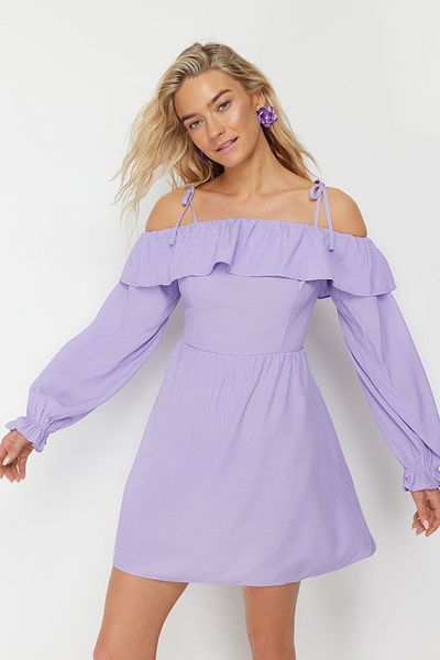 Trendyol Collection Rochie de plajă cu volane mini țesute roz TBESS24EL00008
