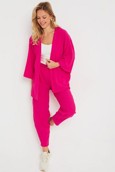 Cool & Sexy Women's Wrapped Kimono Set Fuchsia Q983