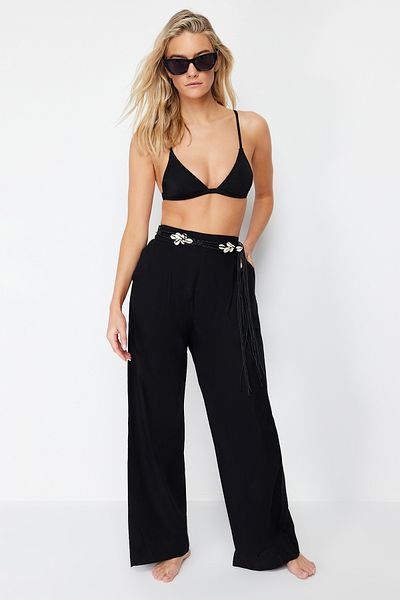 Trendyol Collection Black Woven 100% Cotton Beach Pants Tbess24Pl00002