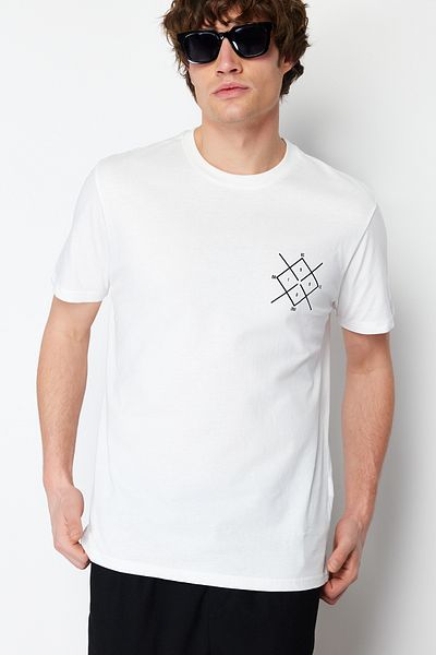 Trendyol Collection Μπλουζάκι με λογότυπο εκρού 100% βαμβακερό κοντομάνικο - TMNSS20TS0984