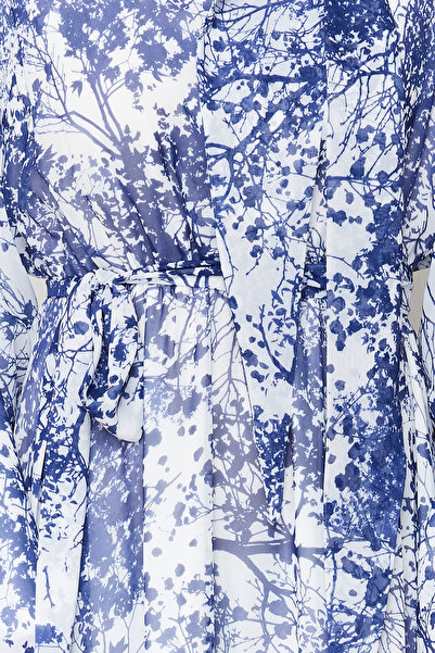 Trendyol Modest Rochie de seară lungă din șifon, căptușită cu model floral albastru TCTSS24EB00040