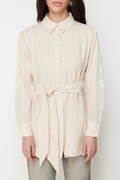 Trendyol Modest Bavlněná tkaná košile - Stone Sleeve Printed, TCTSS24TG00038