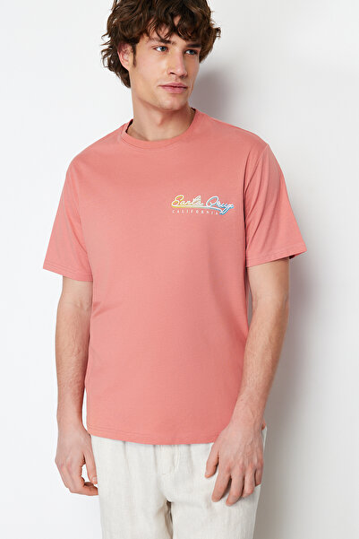 Trendyol Collection Βαμβακερό μπλουζάκι Dusty Rose Oversize με αλλαγή χρώματος - TMNSS24TS00116