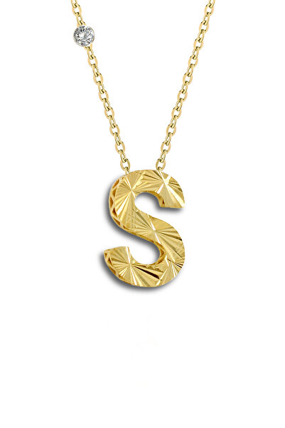 Demas Gold 14 Ayar Altın İtalyan Tasarim Pırlantalı S Harfi Kolye