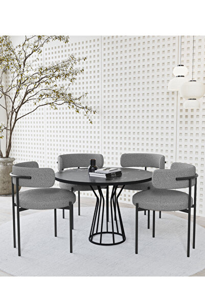 AVVİO Metal Teddy Sandalye 90x90 Yuvarlak Kum Saati Ayak Mutfak Masası Takımı...