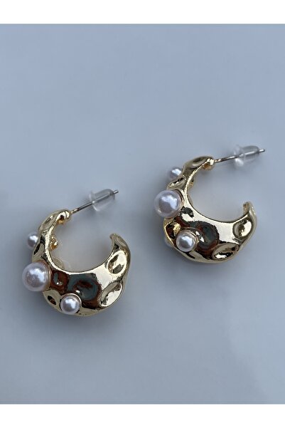 Lavian Accessories Gold Renk İnci Detaylı Damla Küpe