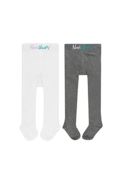 Novibaby 2 Pack Baby Cotton Pantyhose, Children's Newborn Cotton Girls Boys School Socks, White Ecru Pink