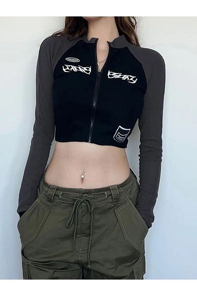 Köstebek Y2k Harajuku Sportwear Zippered Half Cardigan