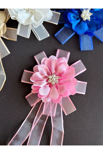 QUEEN AKSESUAR Lüks gelin çeyiz bohça çiçeği inci taşlı iğneli broşlu fiyonk ...