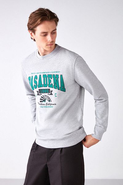 GRIMELANGE Waylen Men's Regular Fit College Printed Grimelange Sweatshirt with Fleece Inside