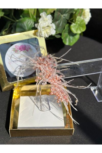 QUEEN AKSESUAR Luxury crystal pearl with stones feathered bridal henna engagement crown design queen crown puppy salmon