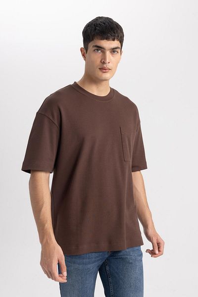 DeFacto Oversize Crew Neck 100% βαμβακερό βαρύ μπλουζάκι - κοντομάνικο T3661az24sp