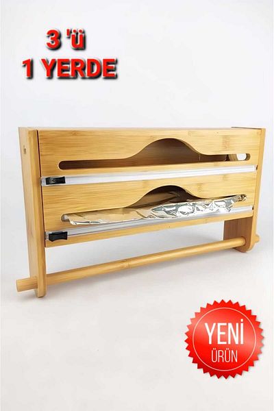 MEHAY HOME Bamboo Stretch and Foil cutter, Paper Towel Holder, 3 in 1 Bamboo Stretch cutter