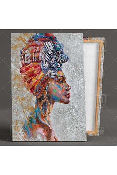 SML TABLO Afrikalı Küpeli Kız Afrıcan Woman Gırl Siyahi Zenci Kadın Dikey Kanvas Tablo