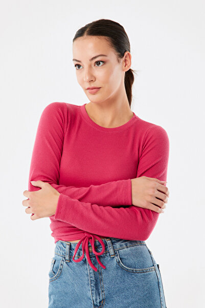 Fulla Moda Prążkowana bluzka z marszczonym przodem