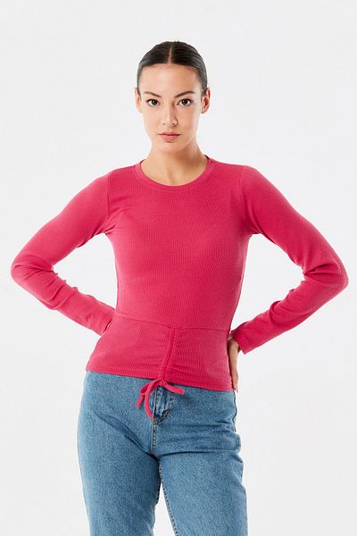 Fulla Moda Gathered Front Ribbed Blouse