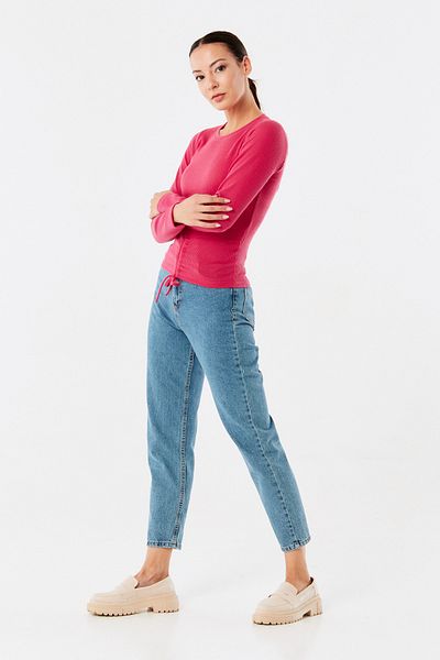 Fulla Moda Gathered Front Ribbed Blouse