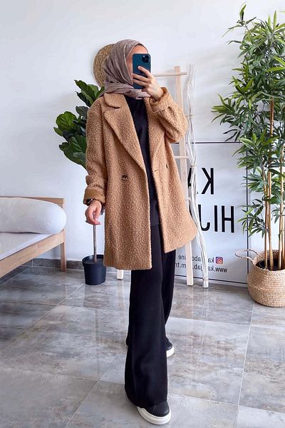 Ka Hijab Teddy Hijab Coat - Milky Brown
