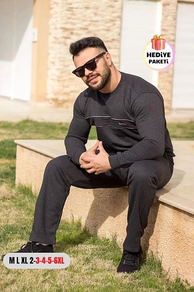 Azıcık Akıllı Anthracite Normal - Ανδρική αθλητική φόρμα μεγάλου μεγέθους 21eestbakt