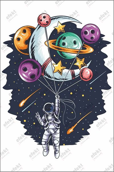 efekt reklam Aeronaută care se plimbă în spațiu cu baloanele planetare Salon - Balcon Home Wall Sticker autoadeziv