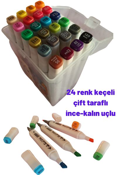 O&S Oyun ve Sanat Eğlen-Üret 24 Colors Felt Tip Pen, Double Sided Marker Pen, Thick Fine Tip Spirit Pen, Highlighter Pen