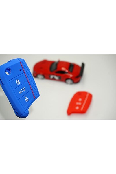 DK Tuning Set husă pentru chei din silicon Seat Leon Ibiza Ateca Roșu Albastru