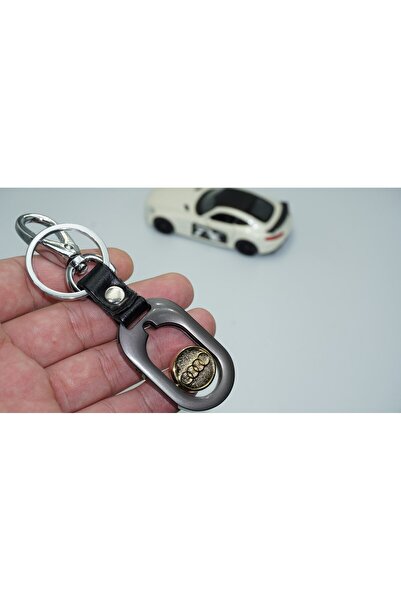 DK Tuning Breloc din piele cu logo Audi, rotativ în două direcții, în stil metal auriu