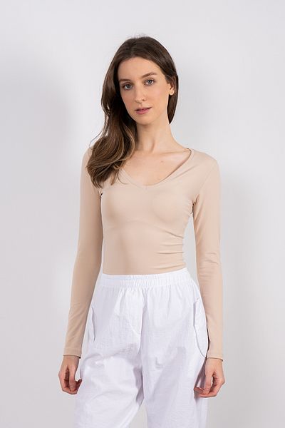 SHEISMONO Μπλούζα Soft Touch V-Neck Μπεζ