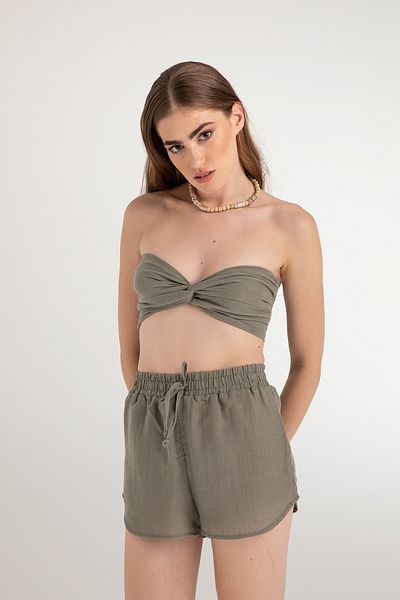 SHEISMONO Muslin Knot Crop Top Χακί