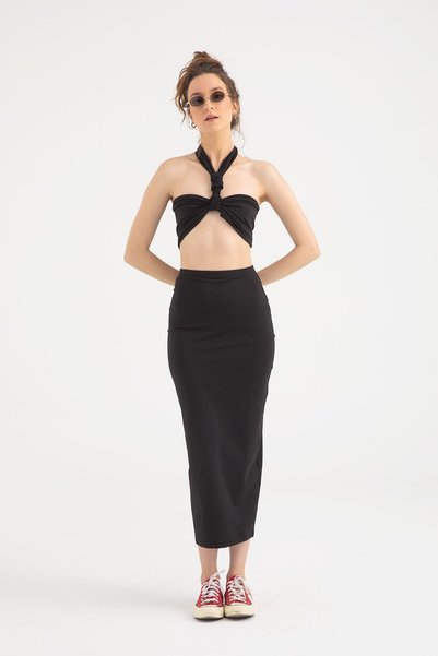 SHEISMONO Soft Touch Long Skirt Black