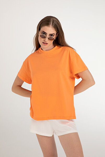 SHEISMONO Cotton Oversize/wide Fit Crew Neck Basic T-shirt Yavruağzı