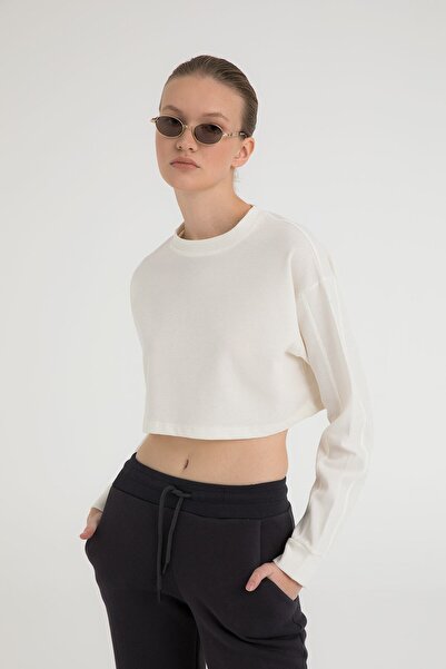 SHEISMONO Tricou crop texturat cu mânecă lungă Ecru