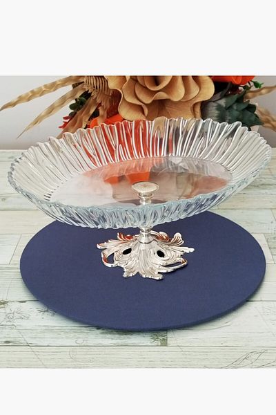 CAŞ DEKORASYON Aurora Oval Serving Plate with Metal Legs Salad Plate 33x25 cm