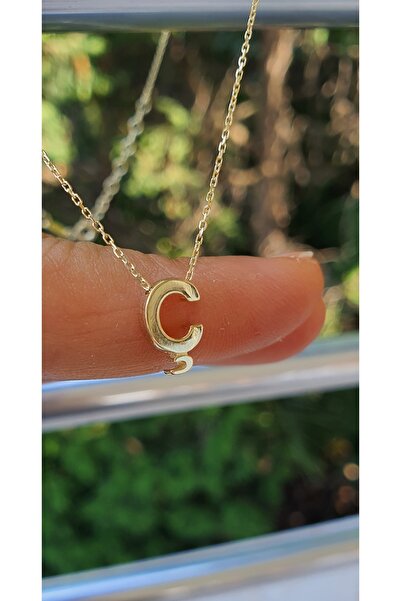 Goldlife jewellery 14 Ayar Altın Kadın Ç Harfli Üç Boyutlu Kolye