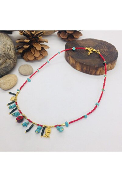 Porsuk Alternatif قلادة من الحجر الطبيعي البوهيمي الهبي الأصيل مصنوعة يدويًا