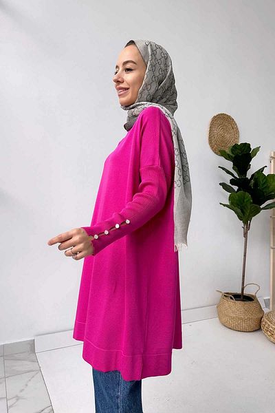 Ka Hijab Sleeve Detail Mercerized Tunic - Fuchsia