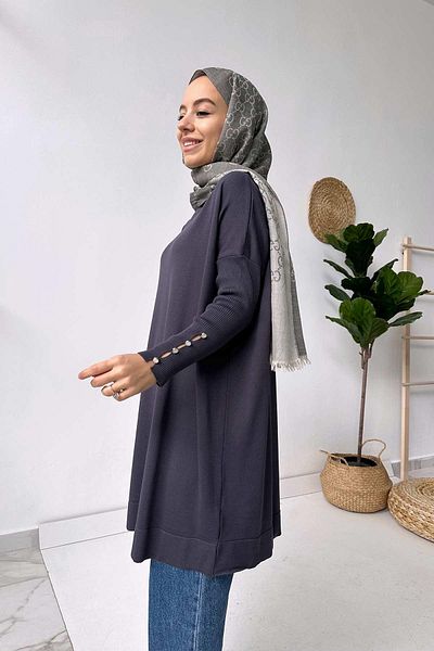 Ka Hijab Λεπτομέρεια μανίκι Mercerized Tunic - Καπνιστό