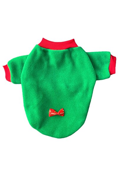PetiliDünya Yılbaşı Kıyafeti Yeşil Polar Papyonlu Model Kedi Kıyafeti Köpek Kıyafeti