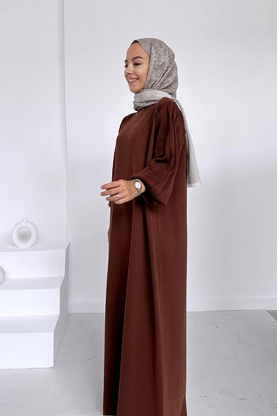 Ka Hijab Φόρεμα Hijab Mercerized με μανίκια - Καφέ