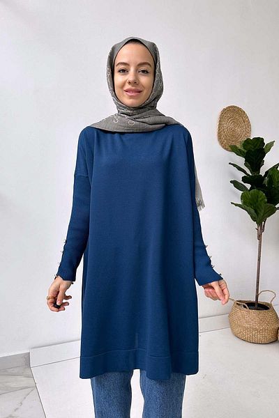 Ka Hijab Tunica mercerizata cu detaliu maneci - Petrol