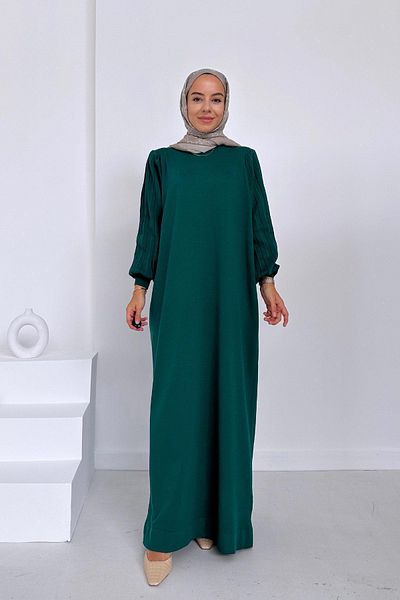 Ka Hijab Σμαραγδένιο μανίκι με μπαλόνι Mercerized Hijab φόρεμα