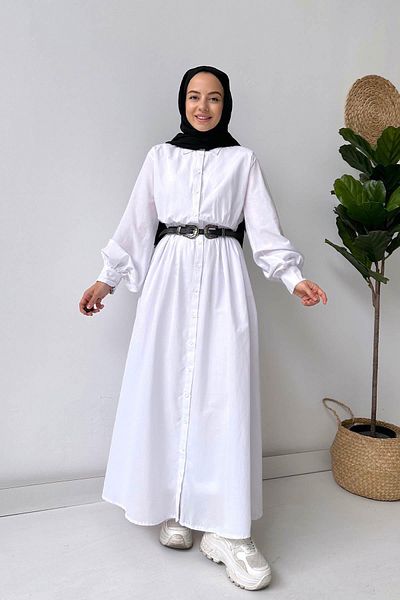 Ka Hijab Φόρεμα Hijab πουκάμισο με μανσέτες - Λευκό