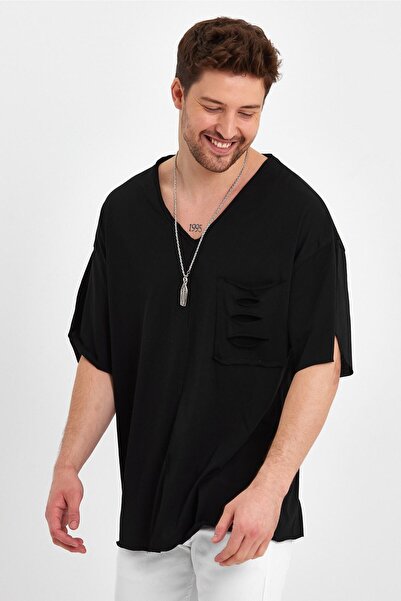 BABBOSS T-shirt V-Neck Super Oversize με λεπτομέρεια στην τσέπη